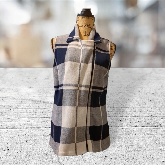 NWT chaps navy and white plaid vest jacket coat size L $30 OBO takes it - Picture 11 of 16